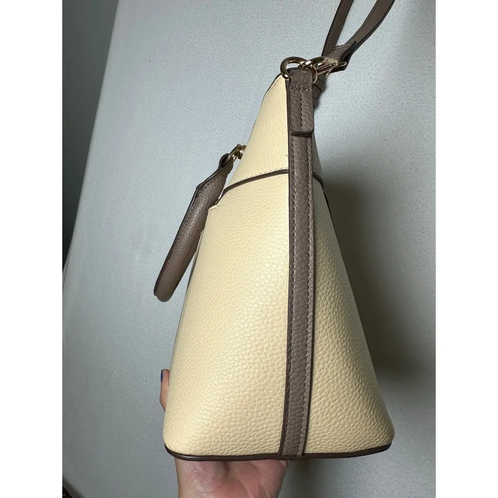 Anne Klein Two Tone Pebbled Satchel Crossbody Bag Beige Taupe Gold Tone NWOT